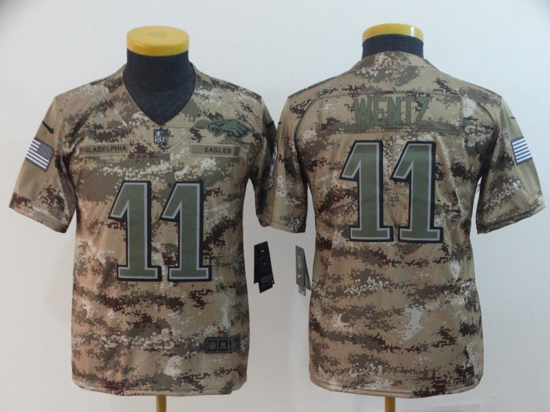 Youth Philadelphia Eagles #11 Wentz Nike Camo Salute to Service Limited NFL Jersey